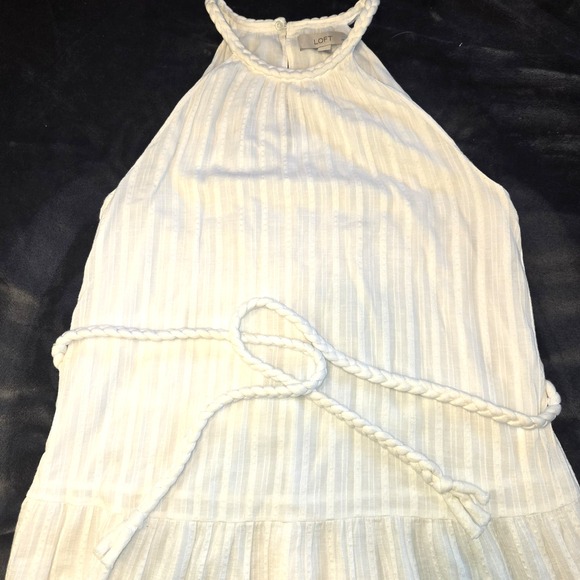 Loft White Striped 100% Cotton Maxi Dress with Rope Belt Size MP Med Petite‎ - Picture 1 of 16